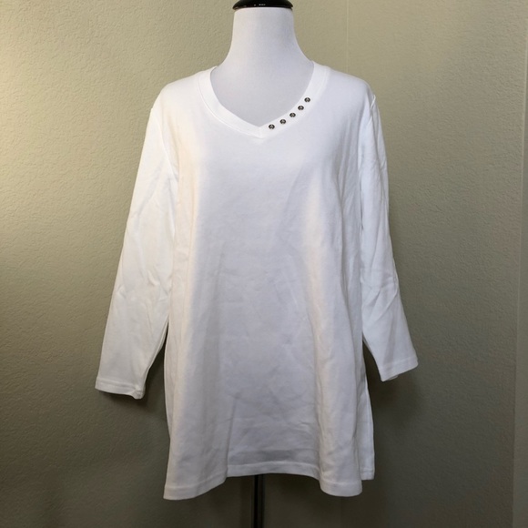 Karen Scott Macy's Plus 3/4 Sleeve Side Button Tee - Picture 2 of 2